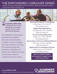 Interactive lecture series for caregivers of people with dementia.