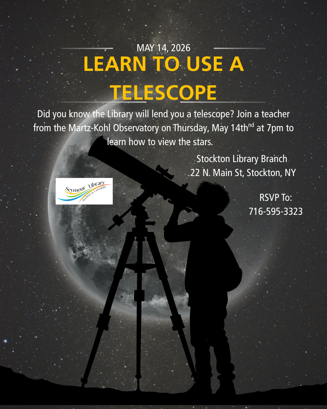 Telescope Training on Thursday, May 14th at 2pm. 