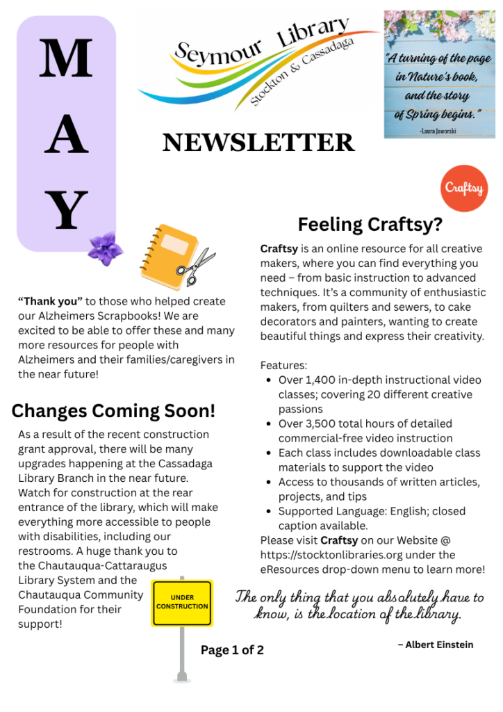 Write up on Craftsy App which is freely accessible to anyone with a library card. Craftsy is an online resource for all creative makers, where you can find everything you need – from basic instruction to advanced techniques. It’s a community of enthusiastic makers, from quilters and sewers, to cake decorators and painters, wanting to create beautiful things and express their creativity.

Features:
Over 1,400 in-depth instructional video classes; covering 20 different creative passions
Over 3,500 total hours of detailed commercial-free video instruction
Each class includes downloadable class materials to support the video
Access to thousands of written articles, projects, and tips
Supported Language: English; closed caption available.
Please visit Craftsy on our Website @ https://stocktonlibraries.org under the eResources drop-down menu to learn more!
