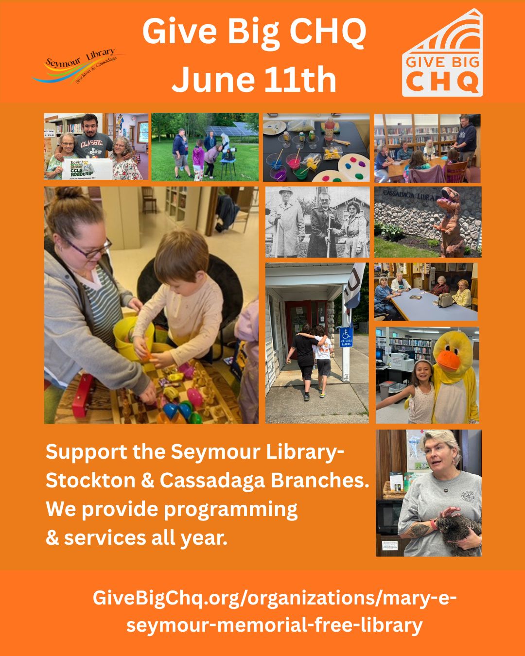 Give Big CHQ offers the chance for local non-profits to receive matching funds for anything moneys donated on June 11, 2026. Please go to www.GiveBigCHQ.org to participate.