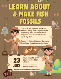 Flyer for learning about Fish Fossils and make your own out of air dry clay.