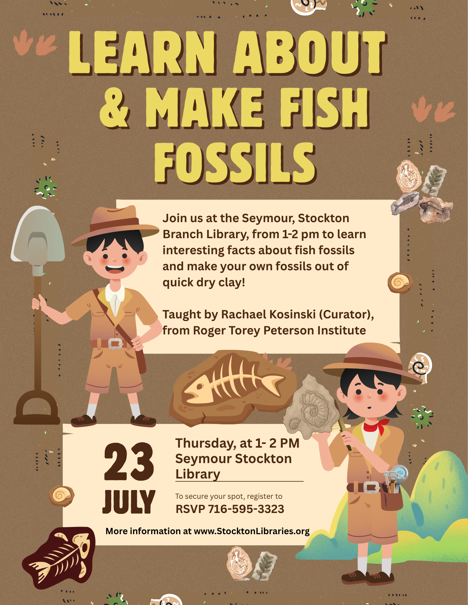Flyer for learning about Fish Fossils and make your own out of air dry clay.