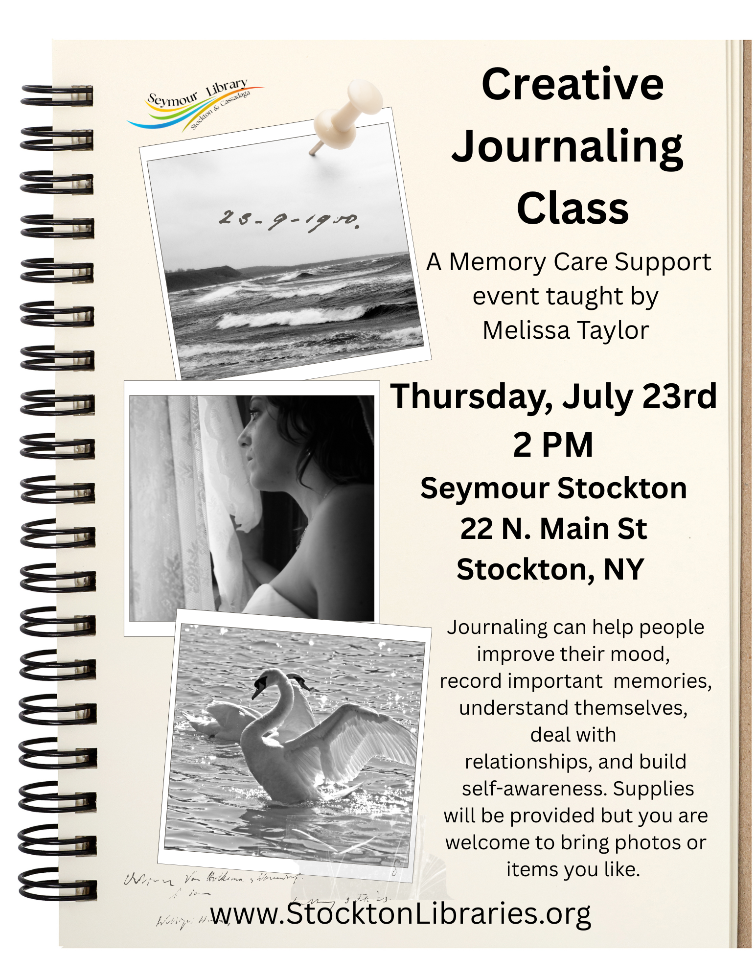 Flyer for Creative Journaling- A memory support event