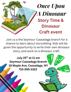 Flyer for Once Upon A Dinosaur - Story Time & Craft Event
