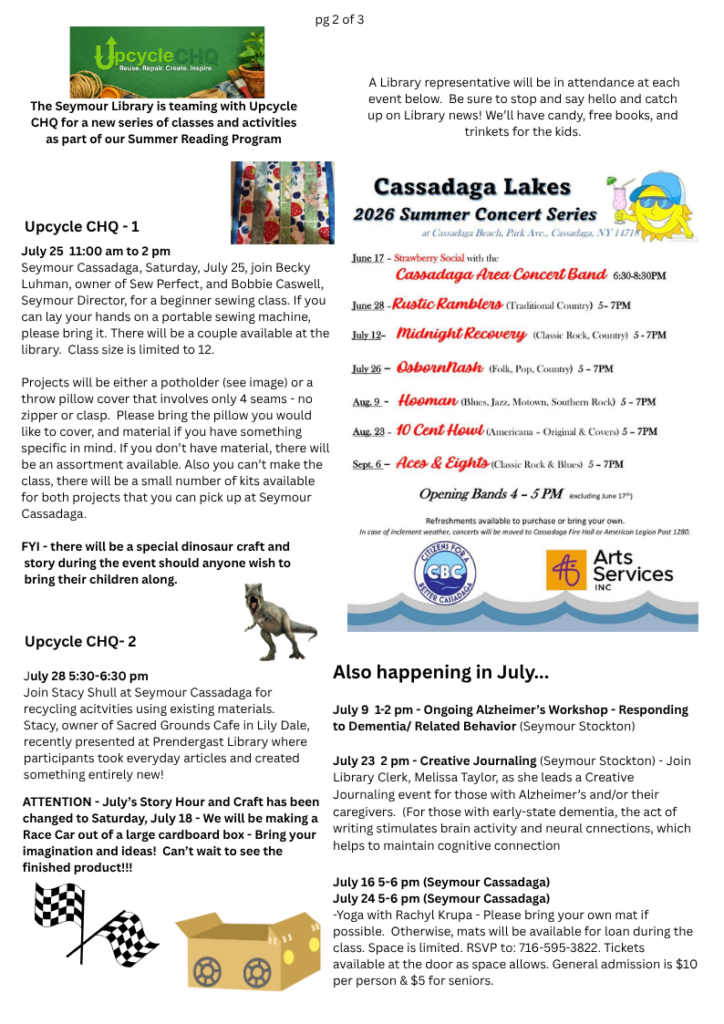 Page 2 of our July 2026 Newletter