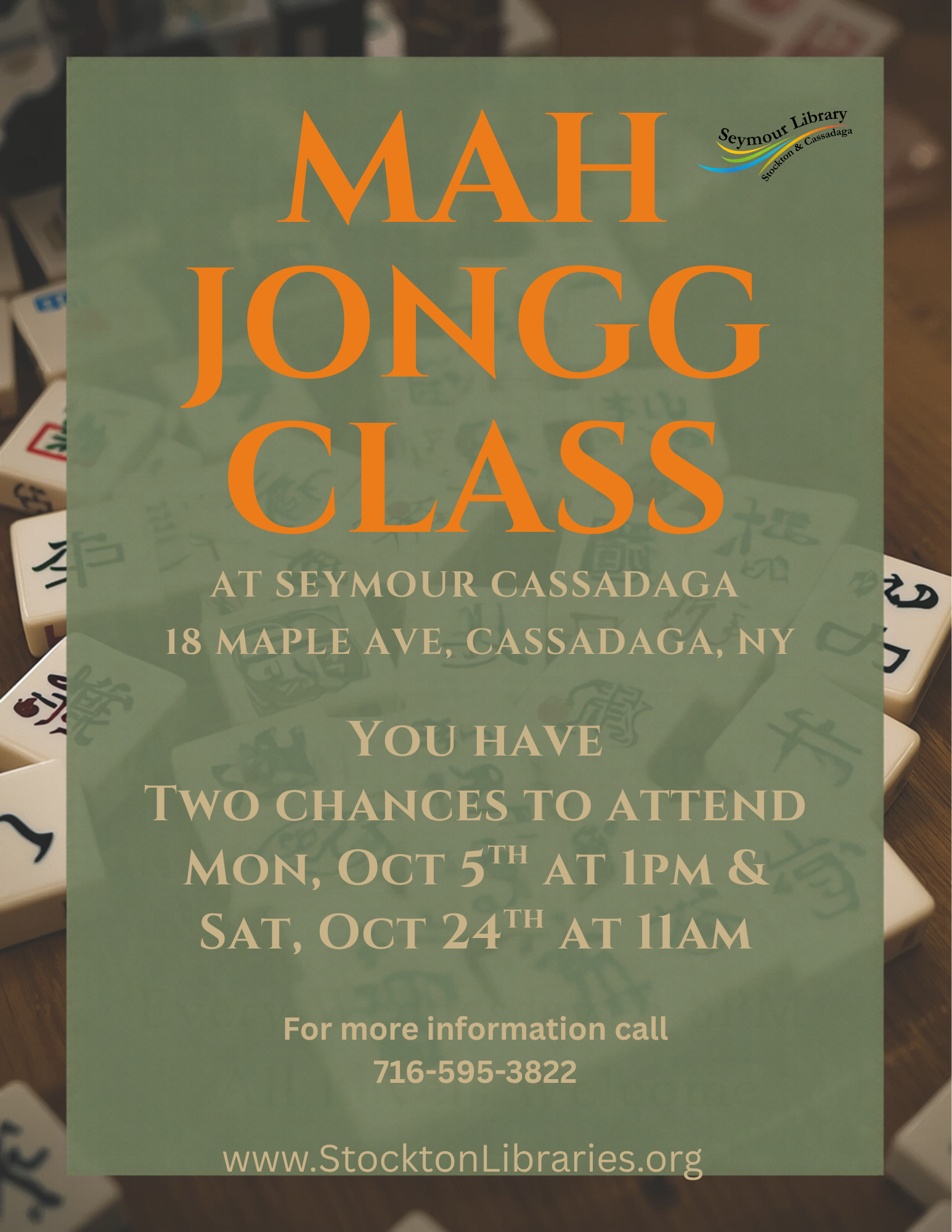Join us at the Seymour Cassadaga Branch for a class on Mah Jongg